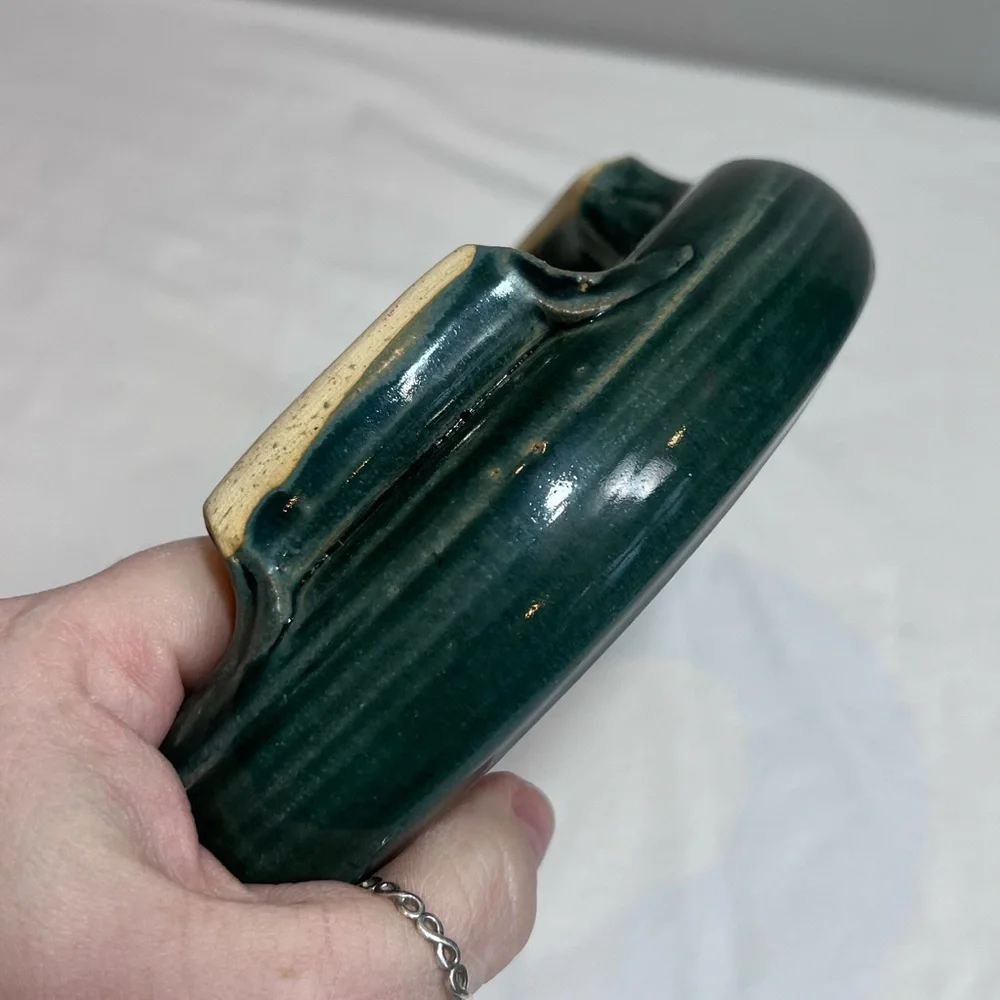 Handmade Japanese ikebana green ceramic ring floral vase